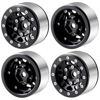 RCLIONS 1.55inch Aluminium Beadlock Wheels Rims for Axial UTB18 D90 TF2 CC01 AX90069 MST JIMNY 1/10 RC Crawler Trail Truck Car Upgrade Parts (Black) - color: Black