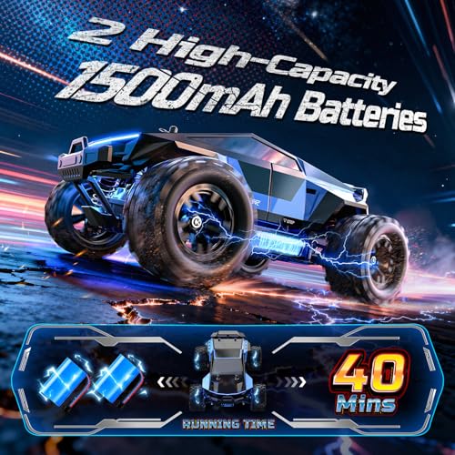 DEERC 1815 1/18 All Terrain Fast Drift & Racing RC Car, 40KM/H Remote Control Truck with Futuristic Body Shell, Extra Drift Wheels, 2.4GHz Waterproof Off-Road Vehicle with 2 Batteries for Kids & Adult