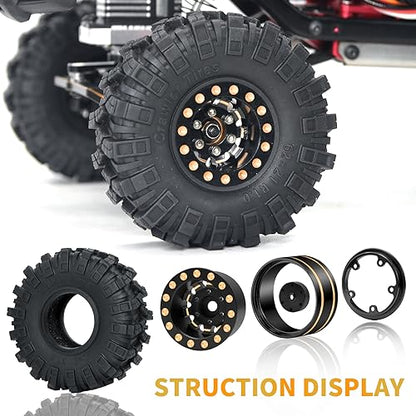 OGRC 1.0 Brass Beadlock Wheel and Tires Set for 1/18 TRX4M 1/24 SCX24 FCX24 | 62*21mm, 47g/pc Brass Wheels, 7mm Negative Offset, Soft & Sticky Compound Tires