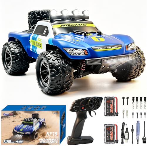 Remote Control Cars, 1:18 RC Cars for Adults, 40KM/H High-Speed RC Truck, 4X4 All-Terrain Remote Control Truck, RC Buggy with 2 Batteries, IPX4 Waterproof, 2.4GHz Remote, Head Lights
