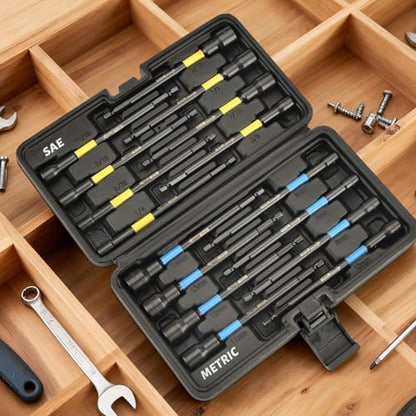 AEROFORCE 16PCS Magnetic Nut Driver Set for Impact Drill, 6 Inch Extra Long Nut Drivers with Sturdy Tool Box, SAE/Metric 1/4" Hex Shank Socket Set for Drill, DIY and Repair Car - size: 16PCS Long Magnetic Nut Driver Set