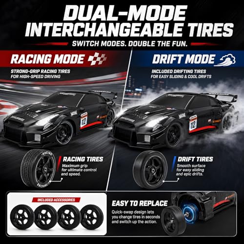 1:24 RC Drift Car for Kids,4WD 2.4GHz 28KM/H High Speed Remote Control Car, Racing Sport Toy Car with LED Lights,Drifting Tires＆Two Batteries (Red-24G1) - color: Red-24g1