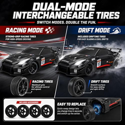 1:24 RC Drift Car for Kids,4WD 2.4GHz 28KM/H High Speed Remote Control Car, Racing Sport Toy Car with LED Lights,Drifting Tires＆Two Batteries (Red-24G1) - color: Red-24g1