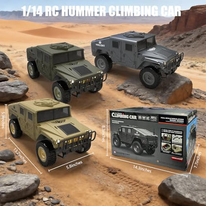 2.4GHz All Terrain RC Military Truck 4WD Remote Control Car Off Road Waterproof with Headlights, Turn Signal Lights and Rechargeable Batteries Vehicle Toy Gifts for Adults Kids Age 8+ (Black) - color: Black