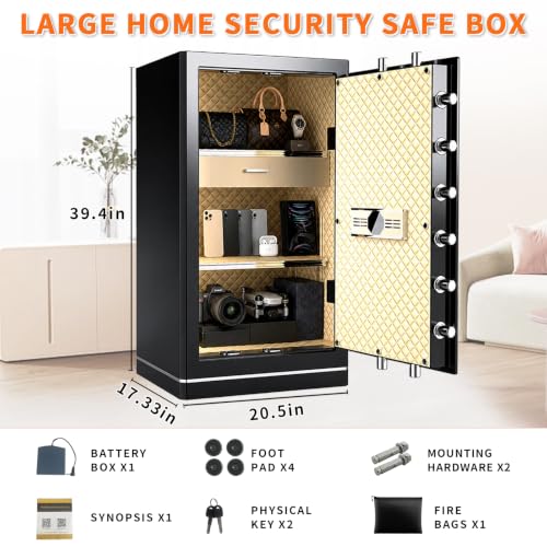 FABAO Wifi Smart Safe 8.1 Cu.Ft.Extra Large Home Safe,Big Security Fireproof Safe Box with Fireproof Bag,Built-In Drawer and Removable Shelf Perfect for Safe for Home Documents Money Valuables - size: 8.1 CuFt