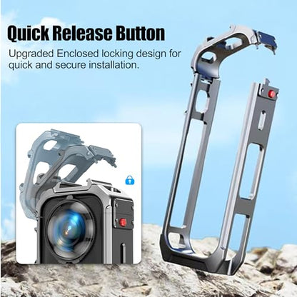 Camera Case Cage with Silicone Lens Cover for Insta360 X5 | Aluminum Alloy Protective Case with 1/4" Threads, Utility Frame Built-in 2 Cold Shoe for Microphone and Led Video Light
