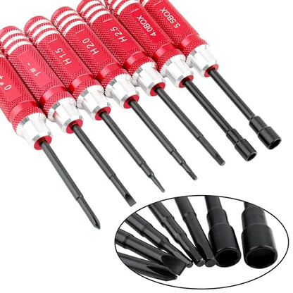 7-in-1 Mini Hex Screwdriver Set (0.05",1.5,2.0,2.5mm) & Box Wrench (4.0,5.0,5.5mm) Nut Screw Driver|RC Tool Kit|Phillips| Compatible with TRX4M SCX24 1/24 1/18 1/16 RC Cars Drone Repair(Red) - color: Red