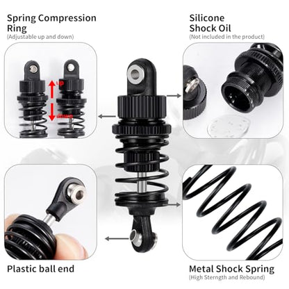 RC Aluminum 50mm Front & Rear Oil Filled Shock Absorber Adjustable Damper Set Compatible with Tamiya M03 M04 M05 M06 1:10 On Road Car Upgrades Replace Parts (Black, 50mm)