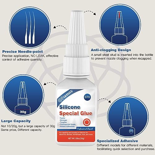 30g Silicone Glue - Strong Adhesive for Repairs and Sealing | Waterproof, Heat-Resistant, and Flexible | Ideal for Glass, Ceramics, Electronics, and More - size: Silicone Glue