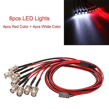 8PCS RC LED Lights LED Lights Red+White Color Headlights Taillight Kit for Traxxas for Tamiya HSP SCX10 D90 1/10 RC Car