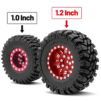 OGRC 1.0 Plus (1.2 Inches) Beadlock Wheels 7mm Negative Offset Wheel Rims Super Soft Sticky Tires for TRX4M SCX24 FCX24 AX24 1/24 1/18 RC Crawler Car - 62 * 24mm (Red) - color: Red