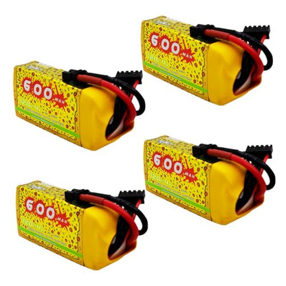 CNHL Pizza Series 600mAh 4S Lipo Battery 14.8V 120C XT30 Plug (4 Packs) | Delivers high power-to-weight ratio and sharp throttle punch for 2-3.5 inch CineWhoops and micro FPV drones.