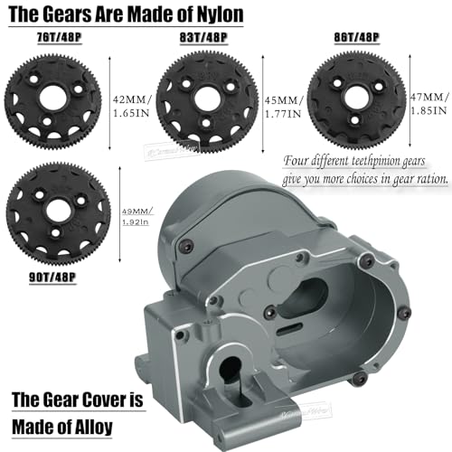 Metal Transmission Complete Upgrades Part for 1/10 Slash/Rustler/Stampede/Bandit 2WD(VXL),Gearbox Case w/76T 83T 86T 90T Gear,Diff,Slipper Clutch & Rebuild Kit,Pressure Plate,Titanium - color: Titanium(1set)