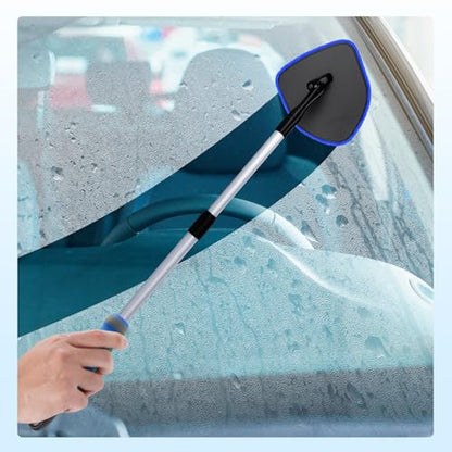 XINDELL Interior Windshield Cleaner Tool, Car Window Cleaning Kit with 5 Reusable Microfiber Pads, Extendable Handle & 360° Rotating Head, Streak-Free Auto Glass Wiper for Truck SUV RV - color: Blue