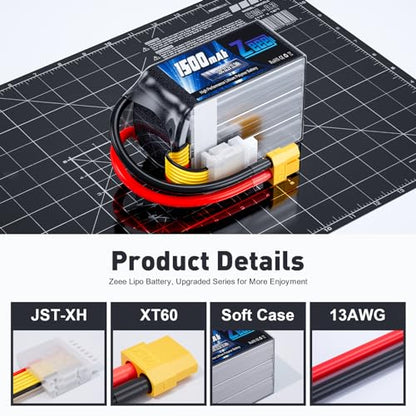 Zeee 6S 1500mAh Lipo Battery 22.2V 120C with XT60 Plug (2 Pack) | RC Battery for FPV Drone Quadcopter Helicopter Airplane RC Boat Car Racing Models