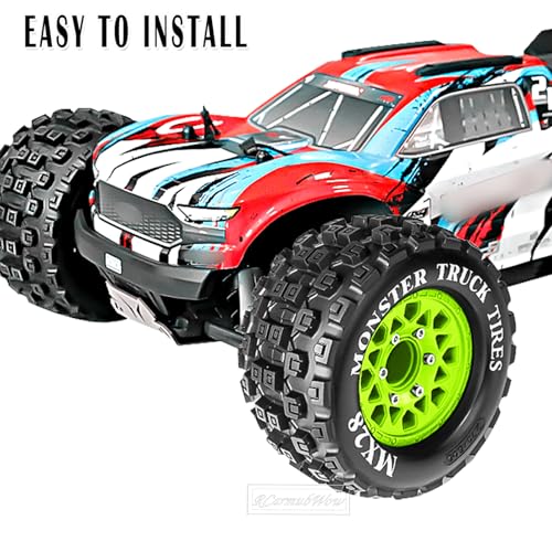 RC Wheels and Tires for 1/10 RC Scale Car,Rustler Stampede Hoss,Granite Vorteks Big Rock 3S,MX28 2.8" Truck Tires and Wheels w/ 12mm/14mm Hex,4pcs,Green - color: Green(4pcs)