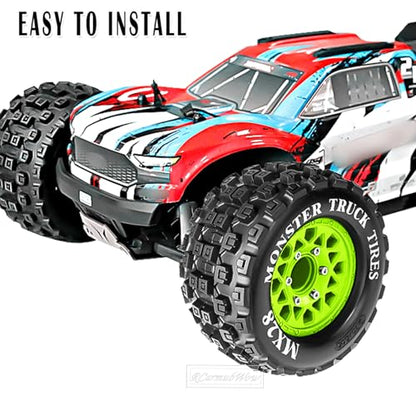 RC Wheels and Tires for 1/10 RC Scale Car,Rustler Stampede Hoss,Granite Vorteks Big Rock 3S,MX28 2.8" Truck Tires and Wheels w/ 12mm/14mm Hex,4pcs,Green - color: Green(4pcs)