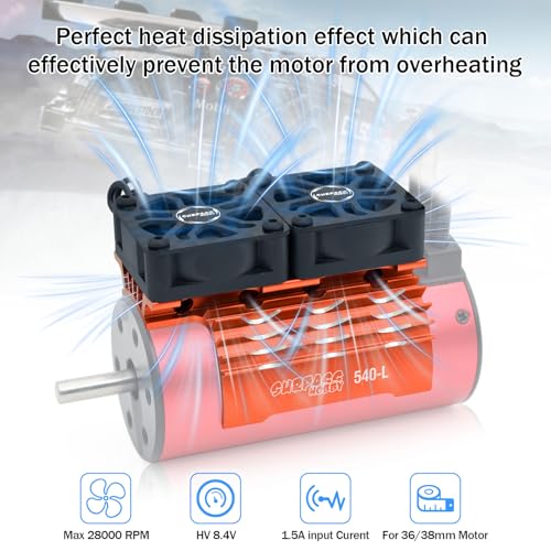 Surpass Hobby 30mm Motor Cooling Fans - 28000RPM RC Fan with Metal Cover Heatsink Fit for 1/8 1/10 RC Car 36-38mm Brushless Motors(Orange) - style: Orange-Dual Fan for 36mm motor