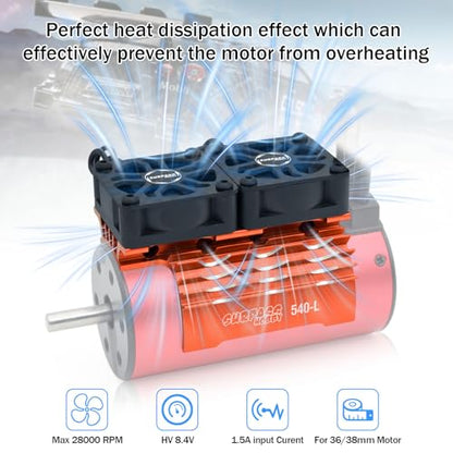 Surpass Hobby 30mm Motor Cooling Fans - 28000RPM RC Fan with Metal Cover Heatsink Fit for 1/8 1/10 RC Car 36-38mm Brushless Motors(Orange) - style: Orange-Dual Fan for 36mm motor