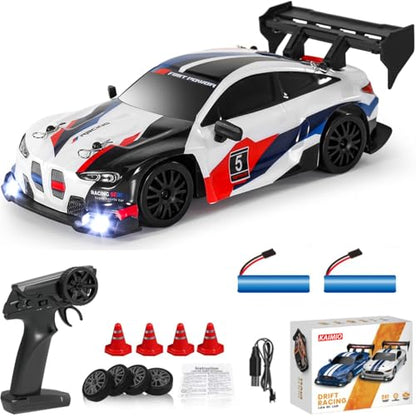 1:24 Scale RC Drift Car 4WD 2.4GHz 30KM/H High Speed Racing Sport Toy Car with LED Lights, Racing and Drift Wheels (8607-White) - color: 8607-white