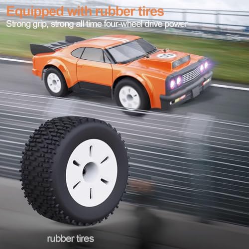 4WD RC Racing Car, 1/16 Scale 2.4G 30KM/H High Speed Electric Brushed Rally Racing Car with Led Lights, RC All Terrain Vehicle for Teens Adult - (RTR Version/Orange)