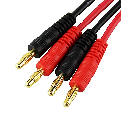 2pcs Anti-Skid T-Plug Style Connector to 4mm Banana Plugs Battery Charge Lead Adapter 14awg 30cm 11.8in Cable(Pack of 2)