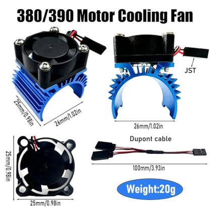 Aluminum 380/390 Motor Heatsink Cooling Fan with Y Cable Dupont Fits for 16101 16102 16103 16104 16106 16201 SCY JJRC C8805 MJX HBX HSP Wltoys Himoto Redcat 1/16 1/18 RC Car (Blue) - style: Blue