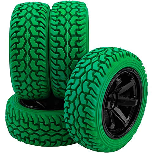 75mm/2.95'' Rubber Tires & Plastic Wheel Rims 12mm Hex Hub Compatible with Traxxas 4tec 2.0 HSP Tamiya HPI Kyosho 1/10 On-Road Touring Car, WLtoys 1/14 144001 RC Buggy (Green) - color: Green