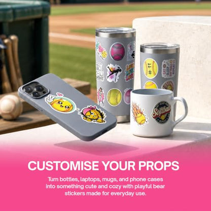 Premium 200 Pcs Pink Coquette Softball Stickers, Waterproof Vinyl | 200 Unique Designs Softball Sticker for Water Bottles, Laptops, Phone Cases, Journals, Scrapbooks, Softball Gifts & Girls - color: Pink Coquette Softball Stickers, size: 200 Pcs
