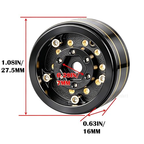 RC 1.0 Beadlock Wheel Rims Set for 1/18 1/24 Trx4m SCX24 FCX24 RC Crawler Car,1.0 Wheel Rims RC Full Brass Beadlock Wheels Rims(4PCS)