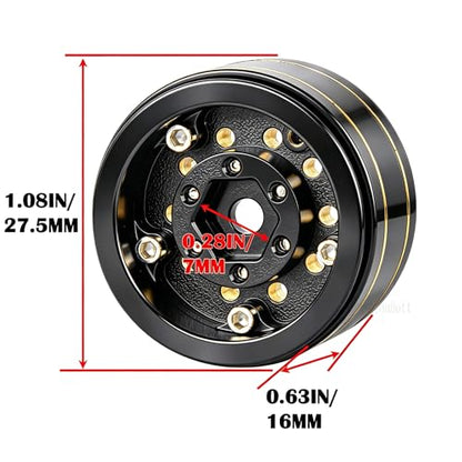 RC 1.0 Beadlock Wheel Rims Set for 1/18 1/24 Trx4m SCX24 FCX24 RC Crawler Car,1.0 Wheel Rims RC Full Brass Beadlock Wheels Rims(4PCS)