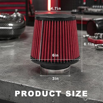 76mm 3" Car Air Intake Filter, High Flow Aluminum Alloy Round Tapered Cone Filters Replacement, Heavy Duty Closed-Top Engine Air Intake Filters for Cars Trucks SUVs