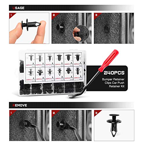Nilight 240PCS Bumper Retainer Clips, Car Plastic Rivets Fasteners Remover Push Retainer Kit -Door Trim Panel Clips for Toyota GM Ford Honda Acura Chrysler,2 Years Warranty - color: 240Pcs Clips + Remover
