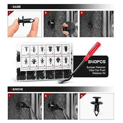 Nilight 240PCS Bumper Retainer Clips, Car Plastic Rivets Fasteners Remover Push Retainer Kit -Door Trim Panel Clips for Toyota GM Ford Honda Acura Chrysler,2 Years Warranty - color: 240Pcs Clips + Remover