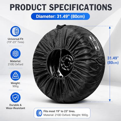 Car Tire Cover, 31" Diameter Spare Car Tire Protector Storage Bag, Dustproof Heavy Duty Spare Tire Holder for 19-23 inch Wheels, Durable Car Tire Storage, Universal for Most Cars (Black)