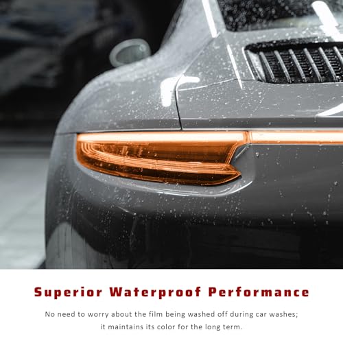 Car Light Tint Film, 12" × 48" Waterproof Headlight Vinyl Wrap Film Includes Squeegee & Cutter, Self-Adhesive Air-Release Wrap for Fog Lights, Taillights, and Headlights (Orange) - color: Orange