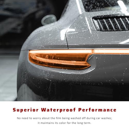 Car Light Tint Film, 12" × 48" Waterproof Headlight Vinyl Wrap Film Includes Squeegee & Cutter, Self-Adhesive Air-Release Wrap for Fog Lights, Taillights, and Headlights (Orange) - color: Orange