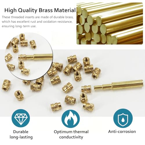 QSJ 40Pcs Threaded Inserts Heat Set Inserts Kit M4x8.1x6.3 Brass Insert Nut with Soldering Iron Tip for 3D Printed Plastic Materials - size: (40pcs) M4x8.1x6.3