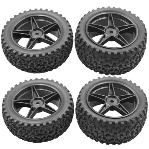 4Pack ShareGoo 12mm Hex Wheel 5 Spoke Rims High Grip Rubber Tires Front Rear Tyres with Sponge 88mm/3.46" for 1/10 RC Off-Road Buggy
