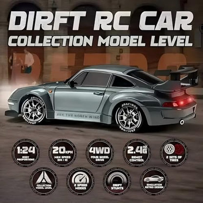 1:24 Scale RC Drift Car with LED Lights, 25km/h 4WD High Speed, Dual Batteries 50+ Min Play, 2.4GHz Remote Control, Multi-Surface Drift Tires, Racing Toy Vehicle for Adults Boys Girls, Silent Partner - color: 1:24 Silent Partner