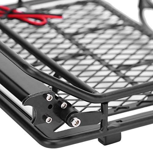 Metal Roof Rack Luggage Carrier for RC Crawler Car, RC Roof Rack with LED Light Strip, Sturdy Durable Storage Rack with Spare Tire Mount for HSP
