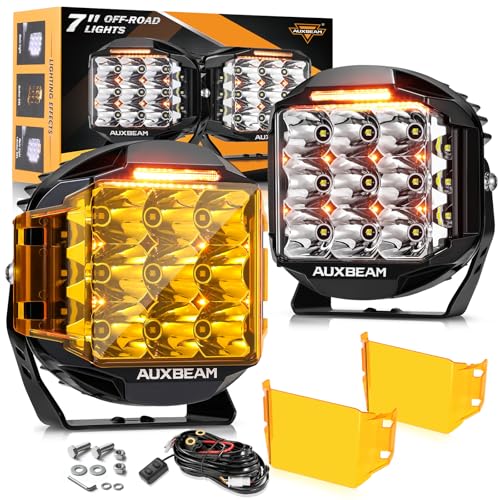 Auxbeam V-MAX Series 7" 228W Round Offroad Light Pod with 270° Side Shooter | 26100LM Offroad Light Bar, Spot Flood Combo Beam, 7Inch Cube Pod Lights with DRL & Back Light, LED pod Light for Jeep Truck - color: 7in Round LED Pod