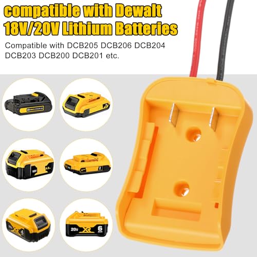 Pickmesh 4 Pack Wheels Adapter Compatible with Dewalt 20V Battery Adapter Converter Kit for RC Car Robotics RC Truck DIY Use Power Connector with 12AWG Wire Fuses and Wire Terminals
