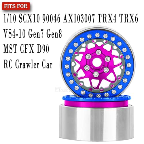 RC Aluminium 1.9 Beadlock Wheel Rims Set for 1/10 SCX10 90046 AXI03007 TRX4 TRX6 VS4-10 Gen7 Gen8 D90 CFX MST RC Crawler,(4PCS) 1.9 RC Beadlock Rims,1.9 rc Wheels,Pink - color: Pink- (Wheel Rims)