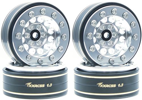 1.3 Beadlock Wheels & Brass Ring Weight 46.5g Adjustable Offset-3mm 1.3 Wheels Hex 7mm for 1/18 1/24 RC Crawlers Upgrade 4Pc YK (Silver) - color: Silver
