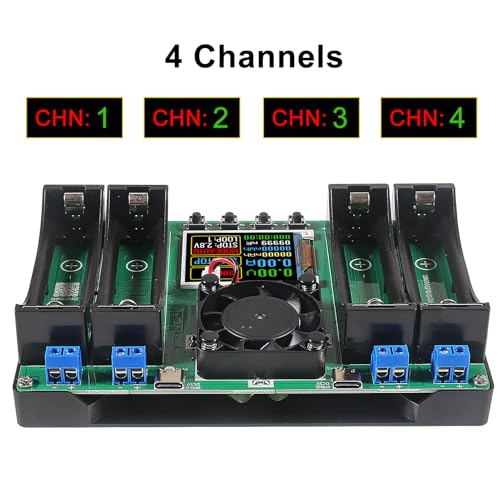 2pcs Type-C 18650 Lithium Battery 4 Channel Capacity Tester Module MAh MWh Digital Battery Power Detector Module 18650 Tester Type-C