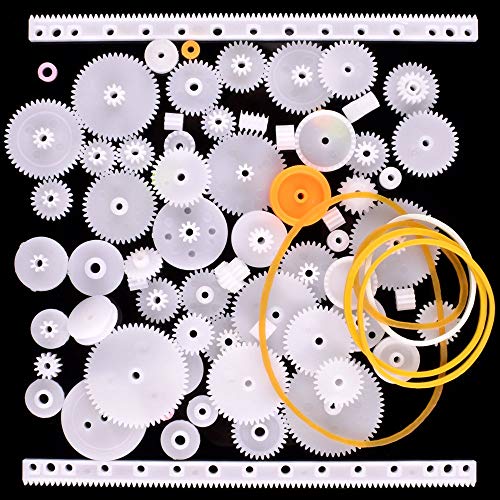 Plastic Gear Set, 75Pcs Single Double Reduction Gear Worm Gear for DIY Car Robot QY12 | Includes single/double reduction gears, worm gears, crown gears, pulleys, racks. Ideal for DIY cars, robots, model making