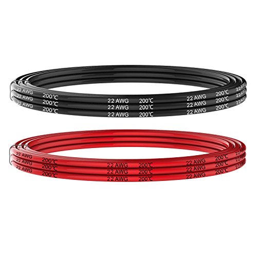 Electrical Wire 22 AWG 22 Gauge Silicone Wire Hook Up Wire Cable 20 Feet [10 ft Black and 10 ft Red] - Soft and Flexible 60 Strands 0.08mm of Tinned Copper Wire High Temperature Resistant - size: 2 Colors each 10FT, style: 22AWG