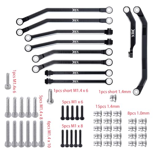 DJX 10PCS Aluminum High Clearance Links Set Front & Rear Link with Steering Link Suitable for Axial SCX30 Upgrades Parts (Black) - color: Black