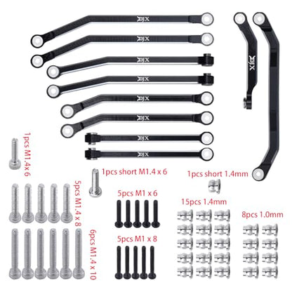 DJX 10PCS Aluminum High Clearance Links Set Front & Rear Link with Steering Link Suitable for Axial SCX30 Upgrades Parts (Black) - color: Black